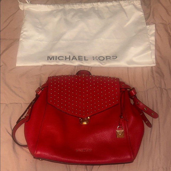 Michael Kors Red Studded Backpack - Picture 1 of 11